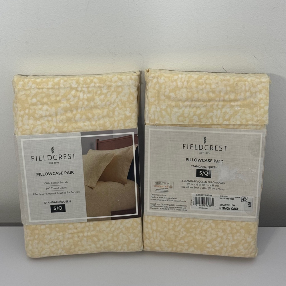 Fieldcrest Trousseau Luxury Yellow Floral Duchess Hem Pillow Case Set of 2(4)